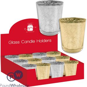 Giftmaker Glitter Glass Tea Light Candle Holders Assorted Colours