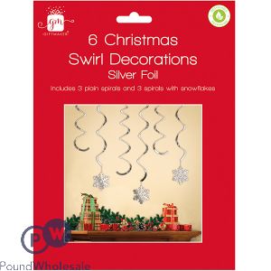 Giftmaker Christmas Silver Foil Swirl Spiral Snowflake Decorations 6 Pack