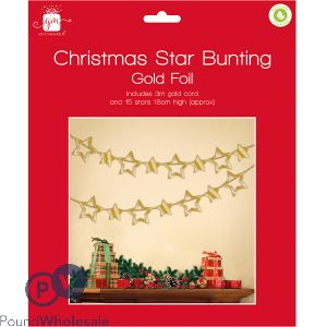 Giftmaker Christmas Gold Foil Star Bunting 3m