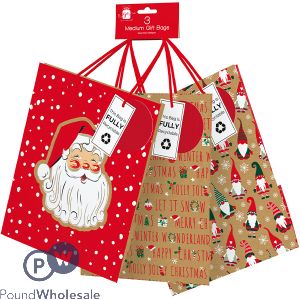 Giftmaker Assorted Christmas Kraft Gift Bags Medium 3 Pack
