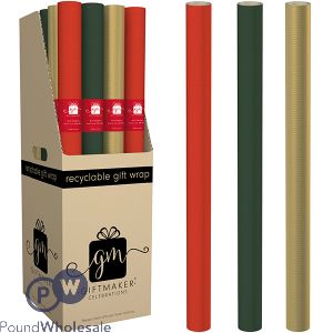 Giftmaker Christmas Recyclable Coloured Kraft Gift Wrap 2m X 69cm Cdu 50pc