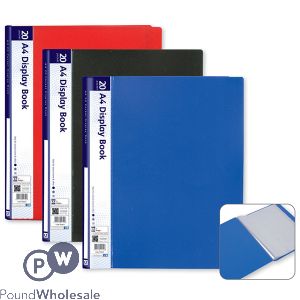 A4 20 POCKET DISPLAY BOOK ASSORTED COLOURS