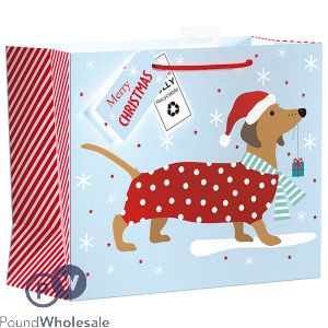 Giftmaker Christmas Dachshund Wide Gift Bag Large