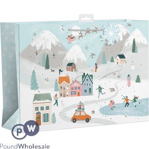 Giftmaker Christmas Driving Home Winter Village Wide Gift Bag Xl