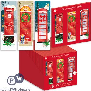 Giftmaker Mixed Slim Traditional British Christmas Cards 15 Pack Cdu