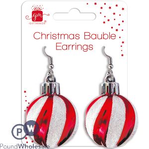 Giftmaker Christmas Red & White Glitter Bauble Earrings 2 Pack