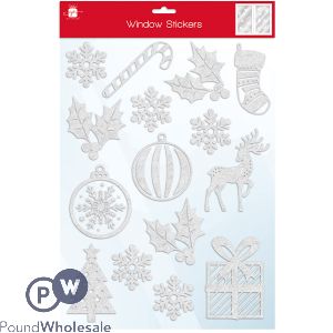 Giftmaker Christmas White Flock Window Stickers Set