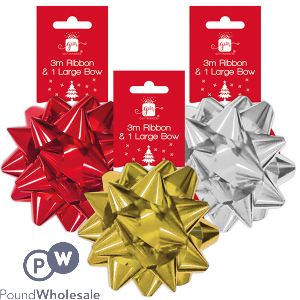 Giftmaker Metallic 3m Ribbon & Large Bow Assorted Colours