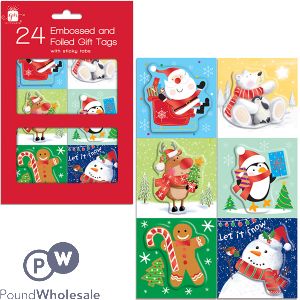 Giftmaker Christmas Assorted Sticky Tab Embossed & Foiled Gift Tags 24 Pack