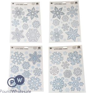 CHRISTMAS GLITTER SNOWFLAKE WINDOW STICKERS ASSORTED