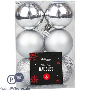 Christmas Silver Assorted Baubles Set 5cm 6 Pack