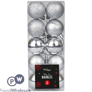 Christmas Silver Assorted Baubles Set 4cm 10 Pack