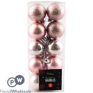 Christmas Rose Gold Assorted Baubles Set 4cm 10 Pack