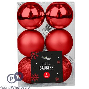 Christmas Red Assorted Baubles Set 5cm 6 Pack