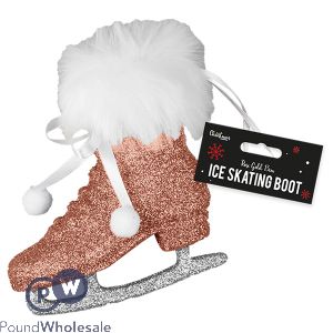 Christmas Rose Gold Ice Skating Boot Decoration 13cm