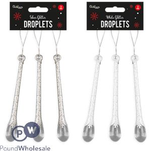 Christmas Glitter Droplet Decorations 3 Pack Assorted Colours