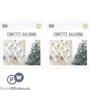 CHRISTMAS GOLD &amp; SILVER STAR CONFETTI BALLOONS 5 PACK ASSORTED