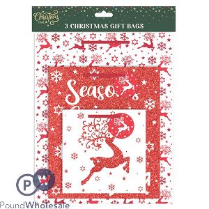 Christmas Assorted Red Glitter Gift Bags 3 Pack