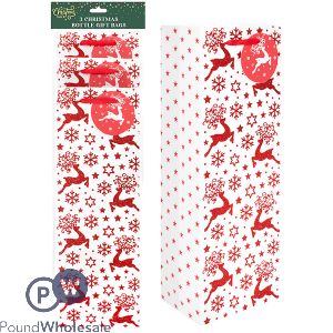 CHRISTMAS RED GLITTER BOTTLE GIFT BAGS 3 PACK