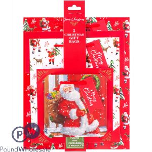 Christmas Eco Traditional Santa Gift Bags 3 Pack Assorted