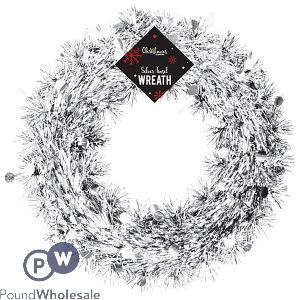 Christmas Silver Tinsel Wreath 28cm