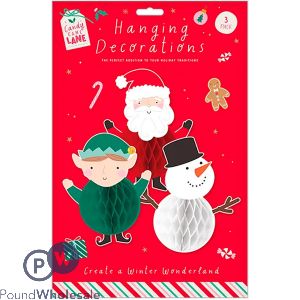 Deck The Halls Hanging Honeycomb Christmas Decorations 3 Pack