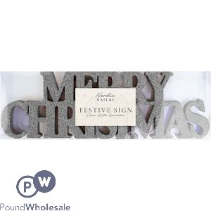 Nordic Silver Merry Christmas Glitter Sign 10cm X 32cm