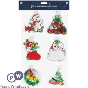 Christmas Suction Window Plaques 6 Pack