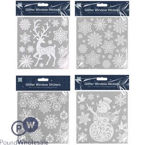 Christmas Self-adhesive Pvc Glitter White Window Stickers Set Assorted