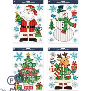 Christmas Figures Glitter Finish Window Stickers Set Assorted