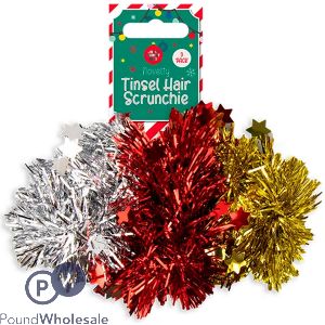 Jolly Christmas Novelty Tinsel Hair Scrunchie 3 Pack