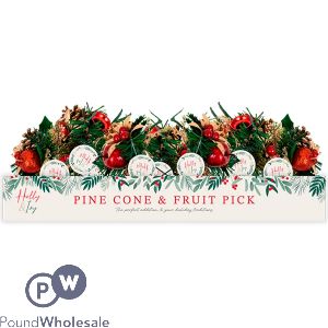 Christmas Pine Cone & Fruit Pick 22cm Cdu Assorted