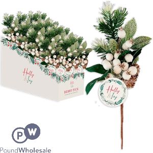 Christmas Artificial White Berry Pick 27cm Cdu