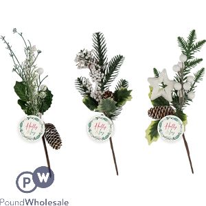 Christmas Artificial Glittered Foliage Pine Cone Pick 32cm