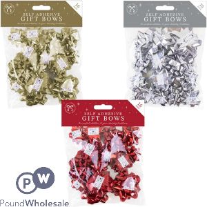 Christmas Self-adhesive Metallic Gift Bows 16 Pack Assorted Colours
