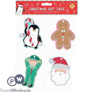 Christmas Assorted Glitter Character Gift Tag 30 Pack