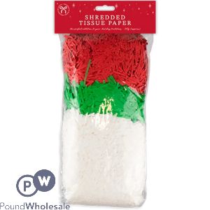 Christmas Mixed Red, Green & White Shredded Tissue Paper 340g