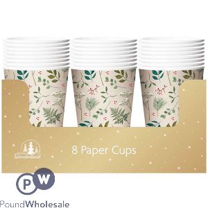 Festive Wonderland Disposable Traditional Foliage Paper Cups 8 Pack Cdu