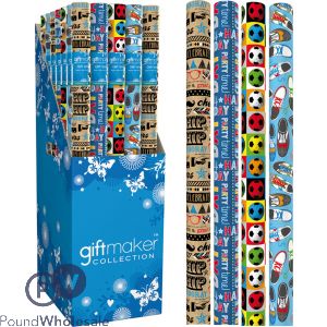 Gift Collection Assorted 3m Male Traditional Parcel Wrap In Free Standing Display Unit