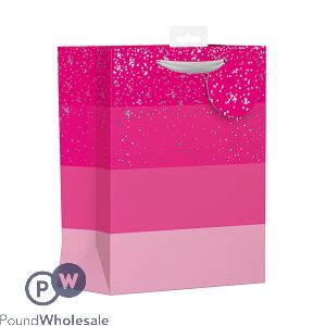 PINK &amp; SILVER STRIPES GIFT BAG MEDIUM