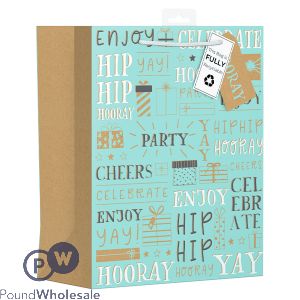 Giftmaker Hooray Celebrate Kraft Text Gift Bag Large