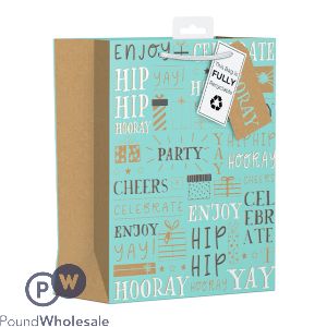 Giftmaker Hooray Celebrate Kraft Text Gift Bag Medium