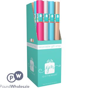 Giftmaker Plain Fashion Foil Recyclable Gift Wrap 1.5m Cdu Assorted