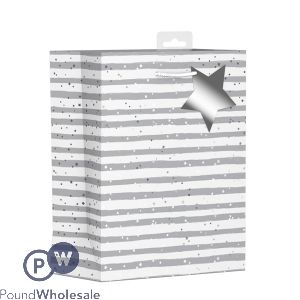 Giftmaker Silver Stripes Stars Gift Bag Medium