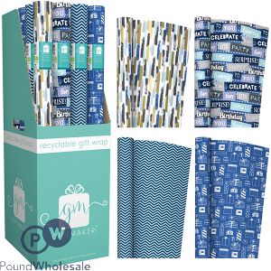 Giftmaker Male Mix Recyclable Gift Wrap 3m 4 Assorted CDU
