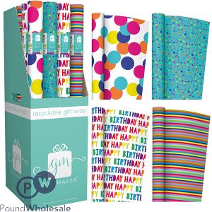 Giftmaker Recyclable Brights Happy Birthday Gift Wrap CDU Assorted