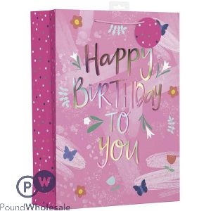 Giftmaker Pink Floral Happy Birthday To You Gift Bag Xl