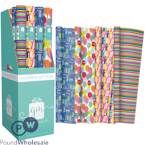 Giftmaker Birthday Brights Gift Wrap 69cm X 3m Cdu Assorted