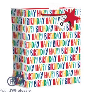 Giftmaker Brights Text Happy Birthday Gift Bag Large