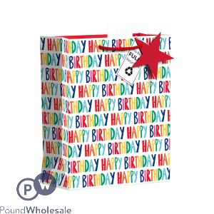 Giftmaker Brights Text Happy Birthday Gift Bag Medium